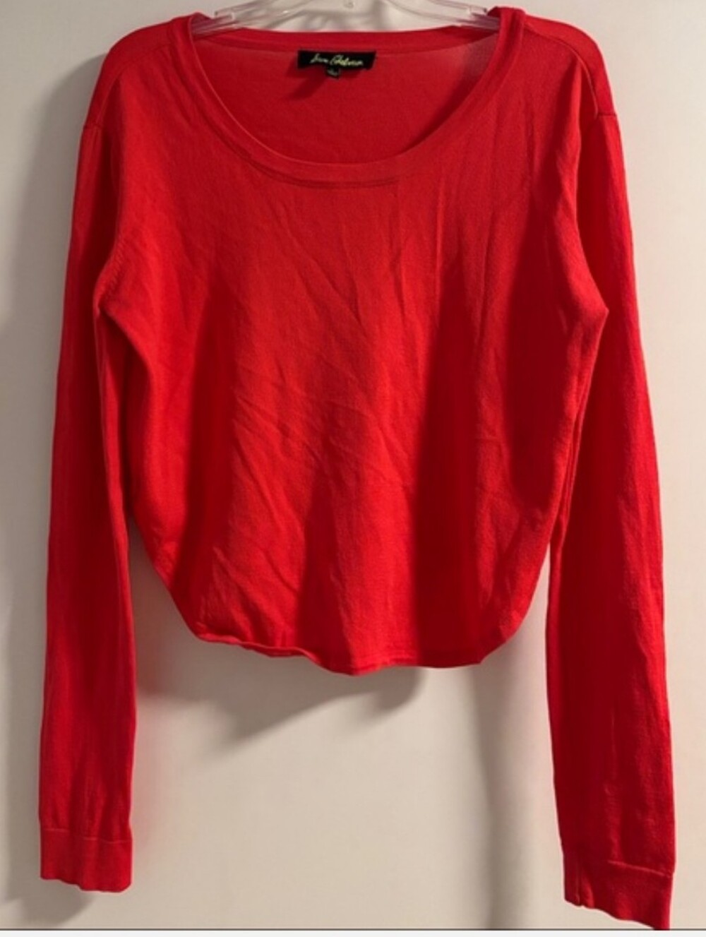 Sam Edelman CROPPED LIGHTWEIGHT LONG SLEEVE KNIT TOP/Vibrant Cherry Red Size L
